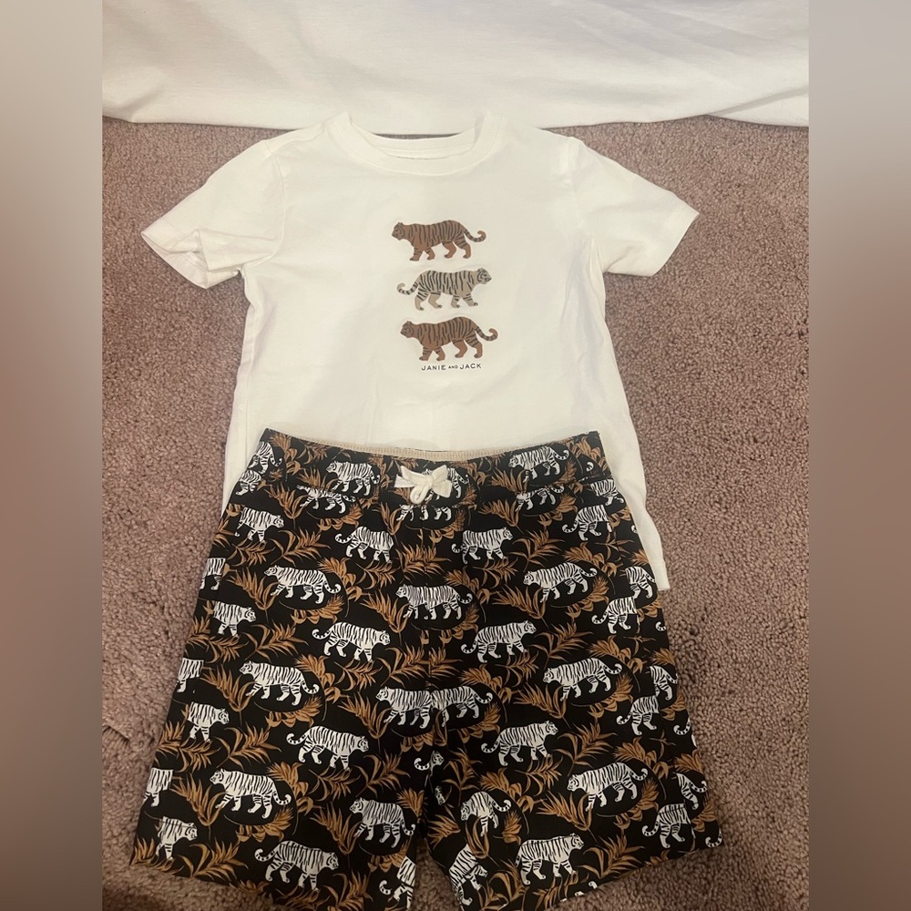 Janie and Jack White Shirt with Tiger Design